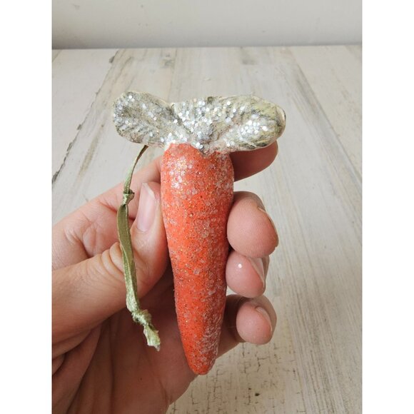 Plaster Easter carrot ornament glitter shabby chic as is tree spring decor - Picture 7 of 9
